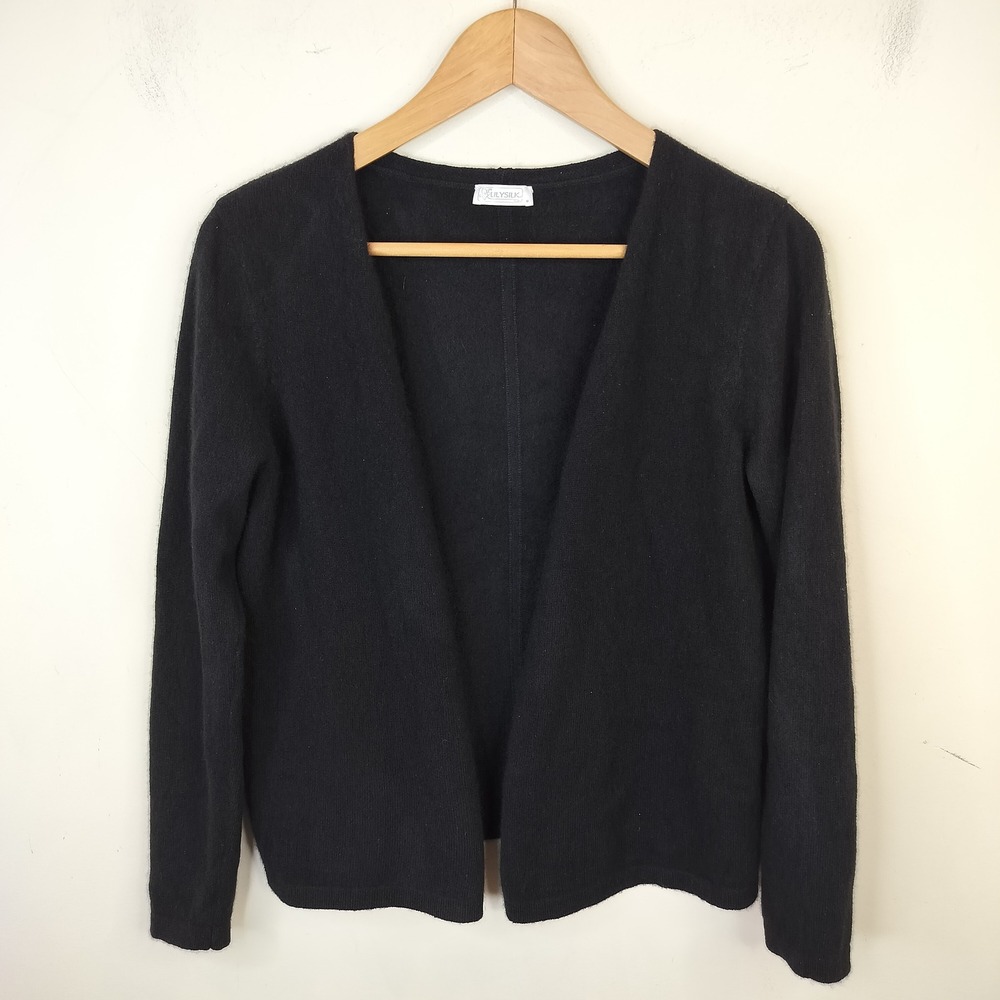 LilySilk Cashmere Cardigan Sweater Medium Open Front Minimalist Soft Cozy Black